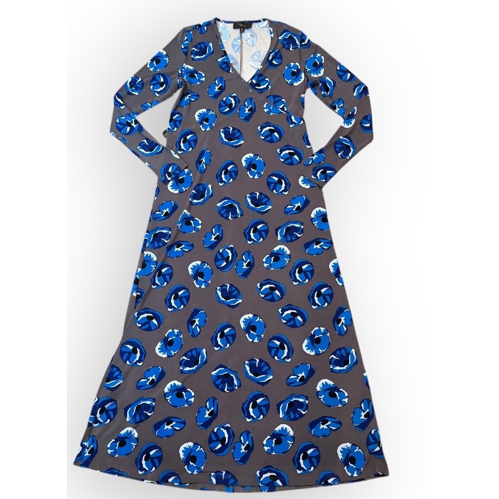 Twiggy London Blue Gray Floral Long‎ Sleeve Maxi Dress Size M Casual